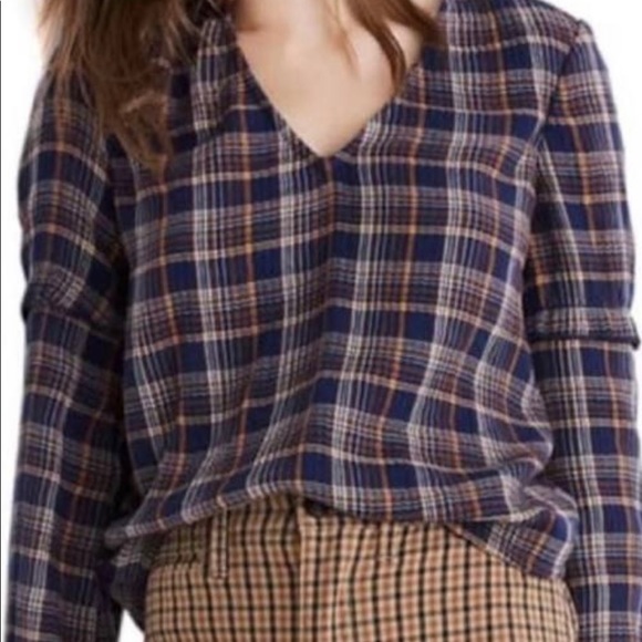 NWT Madewell Navy and Mustard Plaid Pull on top Size M - Picture 2 of 5